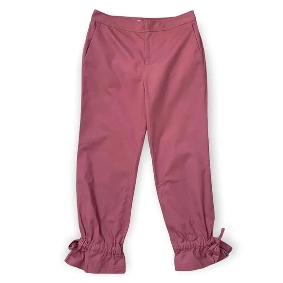 Rebecca Minkoff Pants High Rise Flat Front Tie Conch Ankle Pink Mauve NWOT - Picture 1 of 13